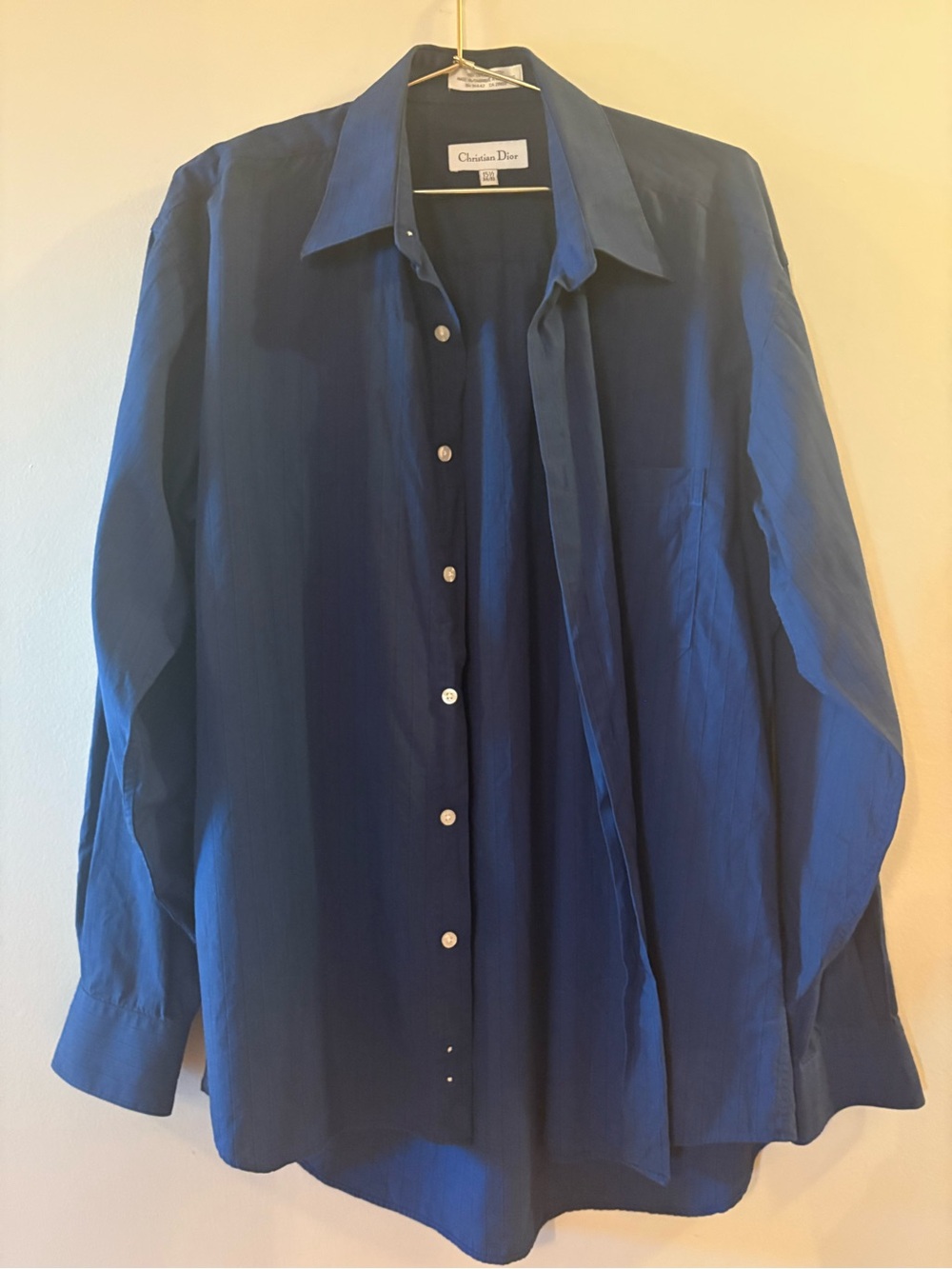 Vintage Christian Dior Monsieur Blue Striped Dress Shirt, Sz 15.5